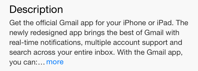 A truncated app description from Apple's iOS App Store