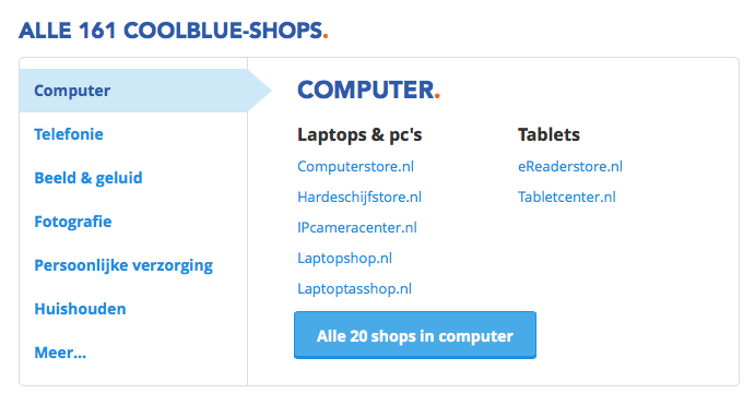 coolblue.nl's store selector on desktop