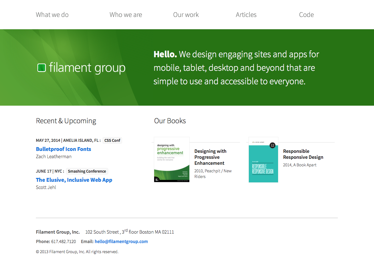 Filament Group's uncluttered homepage